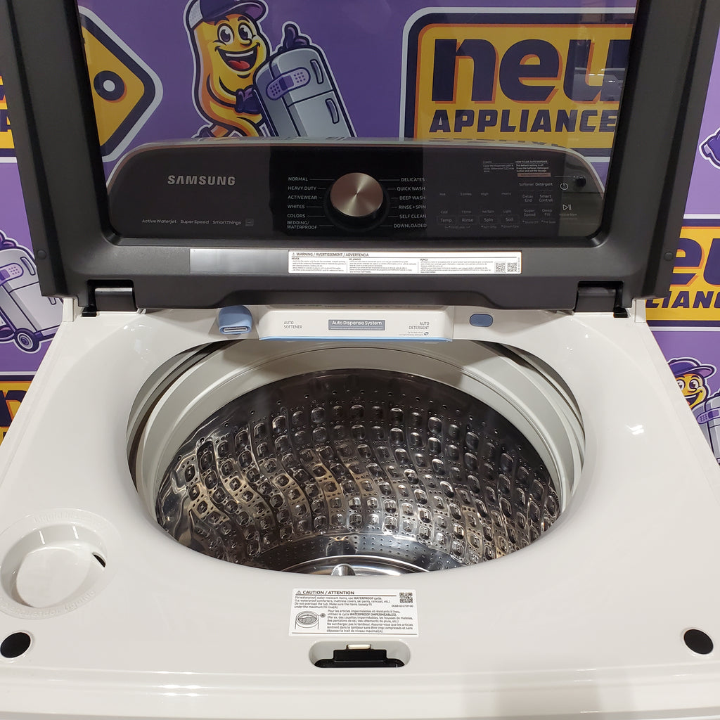 Samsung Smart Top Load 5.5 Cu. Ft. with Auto Dispense Washer WA55CG7500AE - Scratch & Dent (Moderate)  and  Samsung 7.4 cu. ft. Vented Smart Gas Dryer in Ivory with Steam Sanitize+ 16181 - DVG55CG7500E - Scratch & Dent (Moderate)