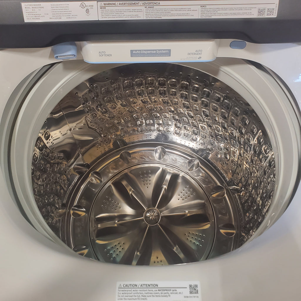 Pictures of 5.5 cu. ft. Samsung Extra-Large Capacity Smart Super Speed Ivory Top Load Washer (Scratch & Dent) - Minor and 7.4-cu ft Electric Steam Sanitize+ Dryer in Ivory (Scratch & Dent) - Minor - Neu Appliance Outlet - Discount Appliance Outlet in Austin, Tx