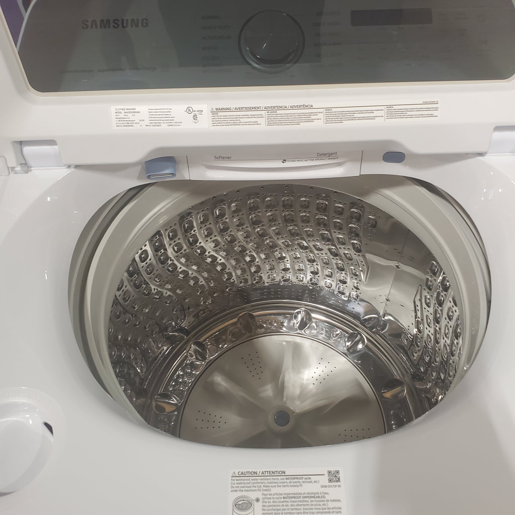 Pictures of 5.2 cu. ft. Samsung Large Capacity Smart Top Load Washer with Super Speed Wash in White and 7.4-cu ft Electric Dryer with Sensor Dry(White) - Neu Appliance Outlet - Discount Appliance Outlet in Austin, Tx