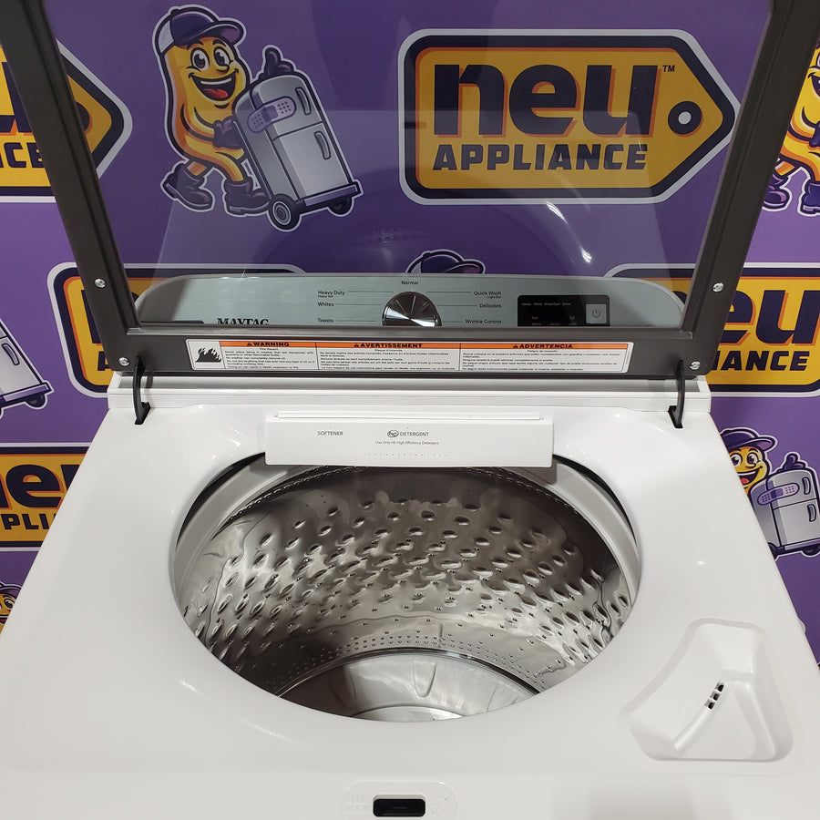 Maytag Top Load 4.8 cu ft Washer with Deep Fill and Slow-Close Glass Lid MVW6200KW - Scratch & Dent (Minor) and Maytag 7.0 cu ft Electric Dryer with Moisture Sensing and Quick Dry Cycle 16244 - MED6200KW - Scratch & Dent (Minor)