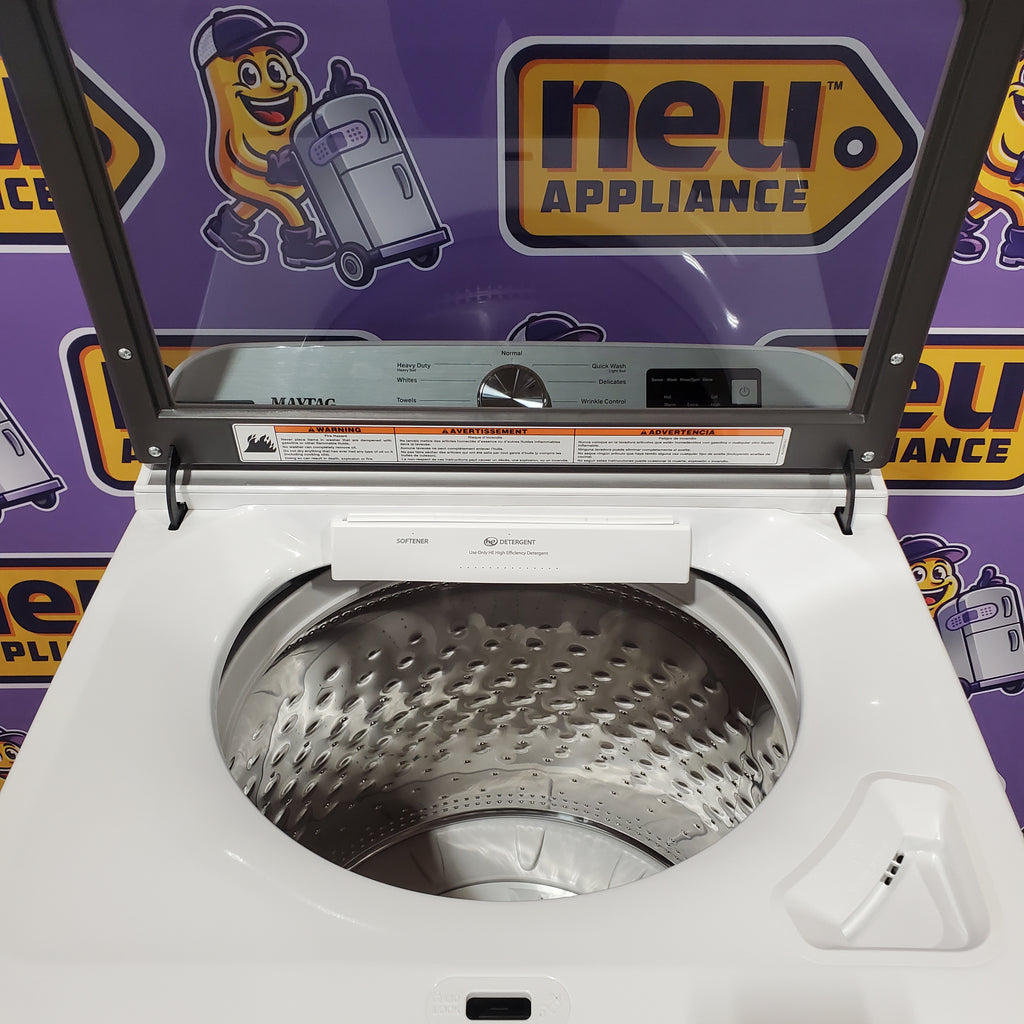 Pictures of Maytag Top Load 4.8 cu ft Washer with Deep Fill and Slow-Close Glass Lid MVW6200KW - Scratch & Dent (Minor) and Maytag 7.0 cu ft Electric Dryer with Moisture Sensing and Quick Dry Cycle 16244 - MED6200KW - Scratch & Dent (Minor) - Neu Appliance Outlet - Discount Appliance Outlet in Austin, Tx