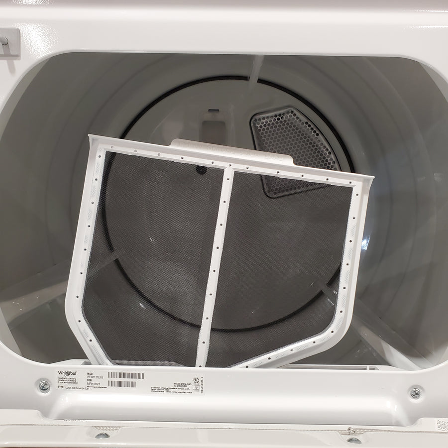 Whirlpool Top Load 4.7 Cu. Ft. Washer with 2-in-1 Removable Agitator in White WTW5057LW - Open Box and Whirlpool 7.4 cu. ft. White Electric Dryer with Steam and Advanced Moisture Sensing Technology, ENERGY STAR 16263 - WED8127LW - Scratch & Dent (Minor)