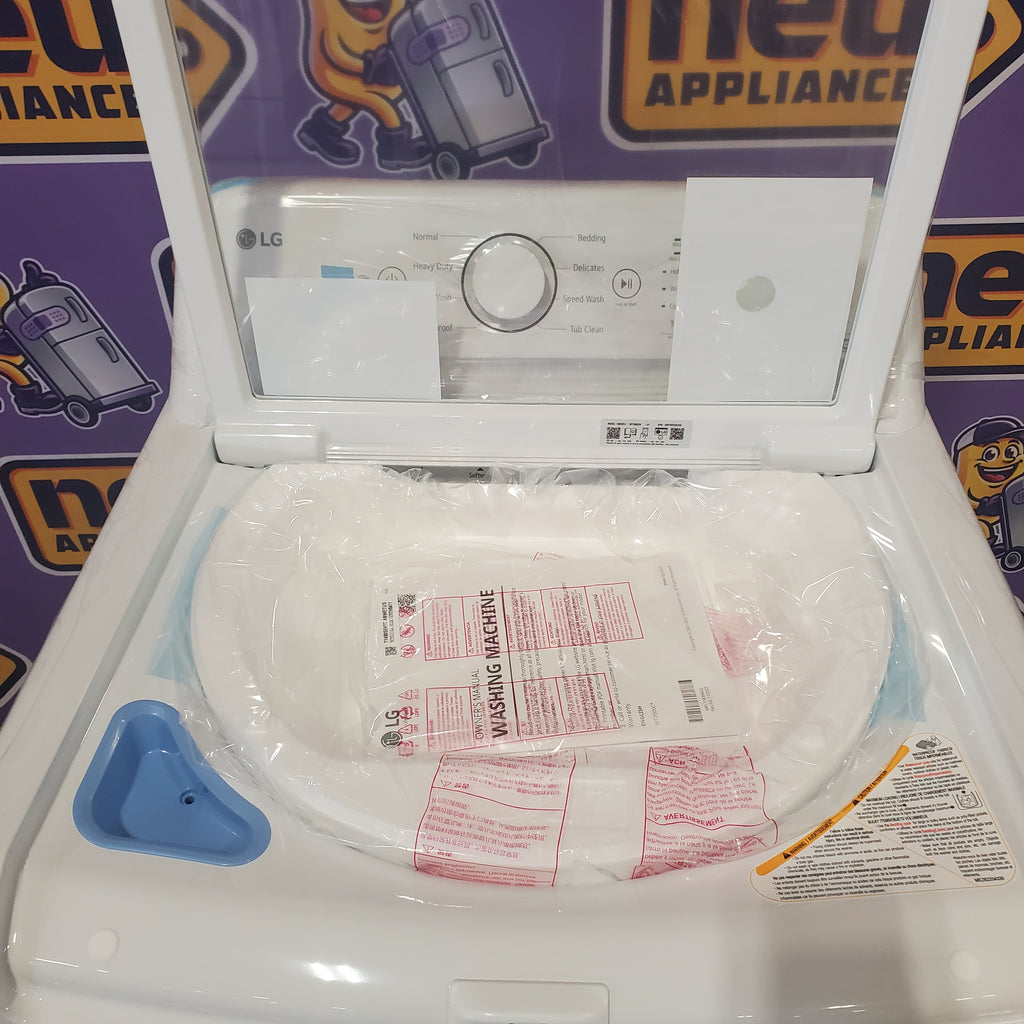 LG White Top Load 4.5 Cu. Ft. Washer with NeveRust Drum and TurboDrum Technology WT7000CW - New in Box and LG 7.3 cu. ft. Ultra Large High Efficiency Electric Dryer in White 16067 - DLE7000W - Scratch & Dent (Minor)