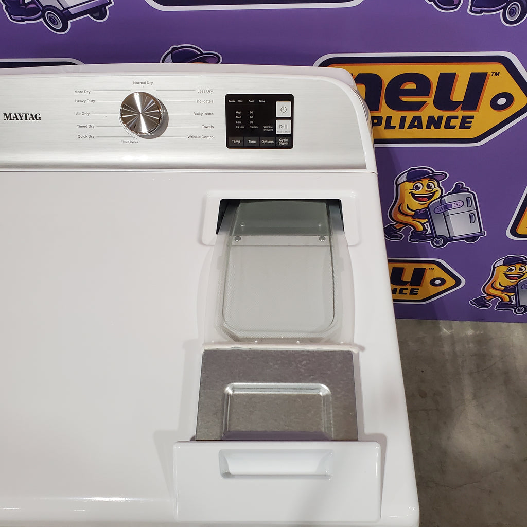 Pictures of Maytag Top Load 4.8 cu ft Washer with Deep Fill and Slow-Close Glass Lid MVW6200KW - Scratch & Dent (Minor) and Maytag 7.0 cu ft Electric Dryer with Moisture Sensing and Quick Dry Cycle 16191 - MED6200KW - Scratch & Dent (Moderate) - Neu Appliance Outlet - Discount Appliance Outlet in Austin, Tx
