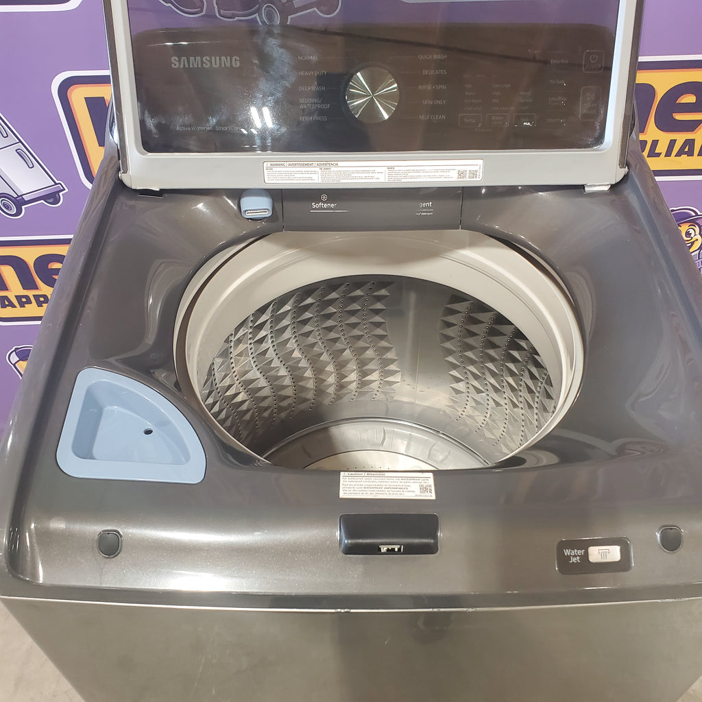 Samsung 4.5 cu. ft. Capacity Top Load Washer with Active WaterJet in Platinum WA45T3400AP - Certified Refurbished and Samsung 7.4 cu. ft. Smart Electric Dryer with Sensor Dry 16042 - DVE47CG3500V - Scratch & Dent (Minor)