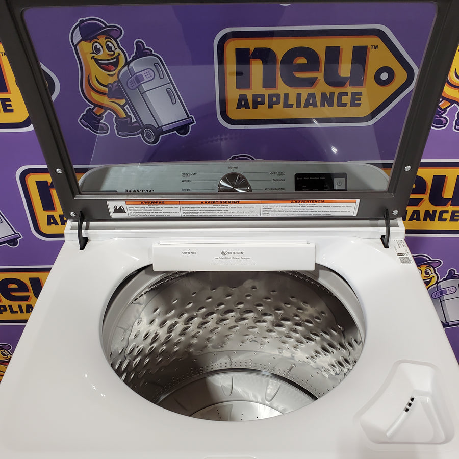 Maytag Top Load 4.8 cu ft Washer with Deep Fill and Slow-Close Glass Lid MVW6200KW - Scratch & Dent (Minor) and Maytag 7.0 cu ft Electric Dryer with Moisture Sensing and Quick Dry Cycle 16193 - MED6200KW - Scratch & Dent (Minor)