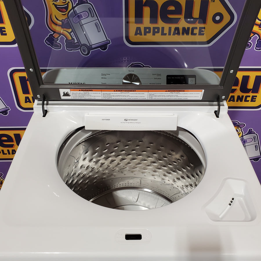 Maytag Top Load 4.8 cu ft Washer with Deep Fill and Slow-Close Glass Lid MVW6200KW - Scratch & Dent (Minor) and Maytag 7.0 cu ft Electric Dryer with Moisture Sensing and Quick Dry Cycle 16221 - MED6200KW - Scratch & Dent (Moderate)