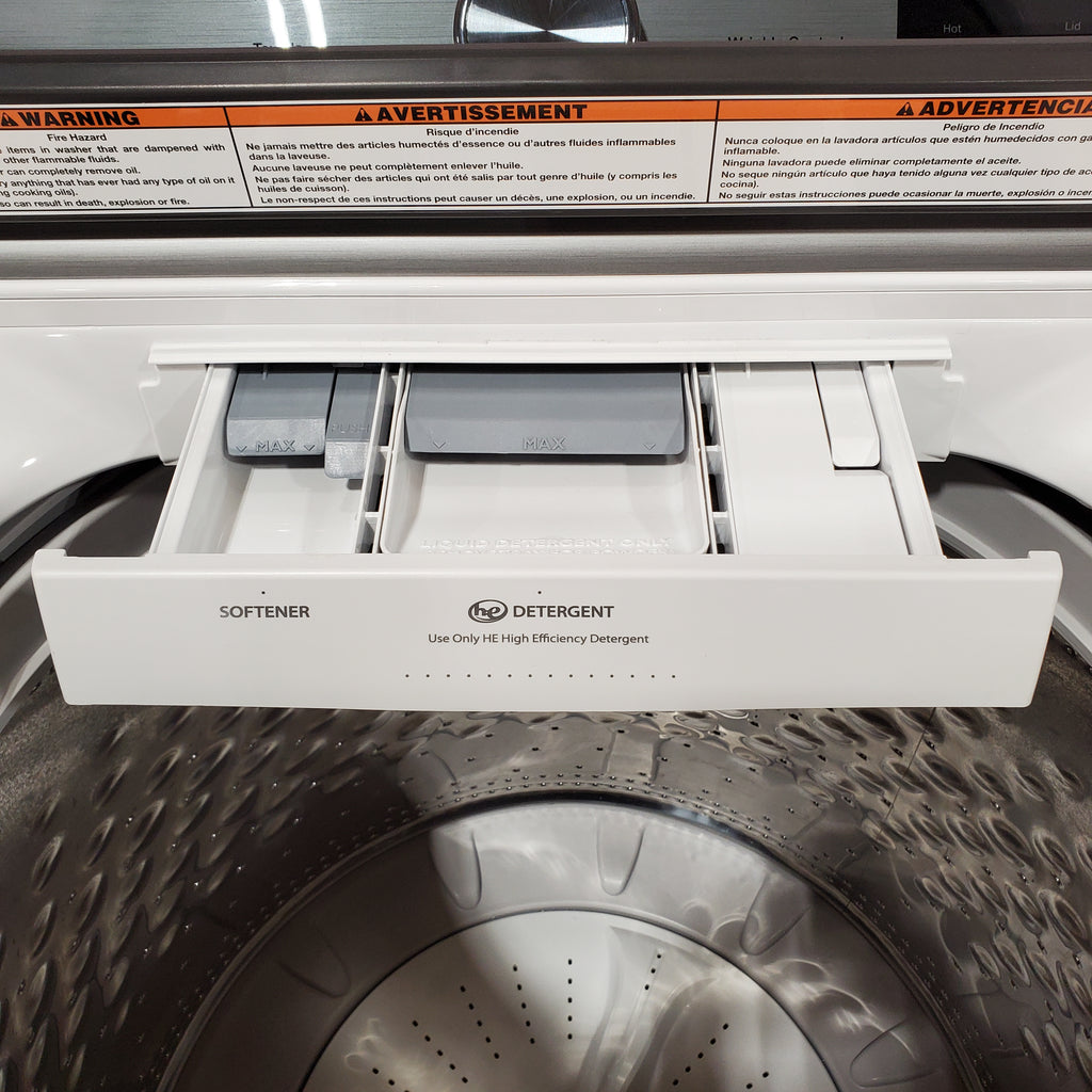 Pictures of Maytag Top Load 4.8 cu ft Washer with Deep Fill and Slow-Close Glass Lid MVW6200KW - Scratch & Dent (Minor) and Maytag 7.0 cu ft Electric Dryer with Moisture Sensing and Quick Dry Cycle 16161 - MED6200KW - Scratch & Dent (Minor) - Neu Appliance Outlet - Discount Appliance Outlet in Austin, Tx