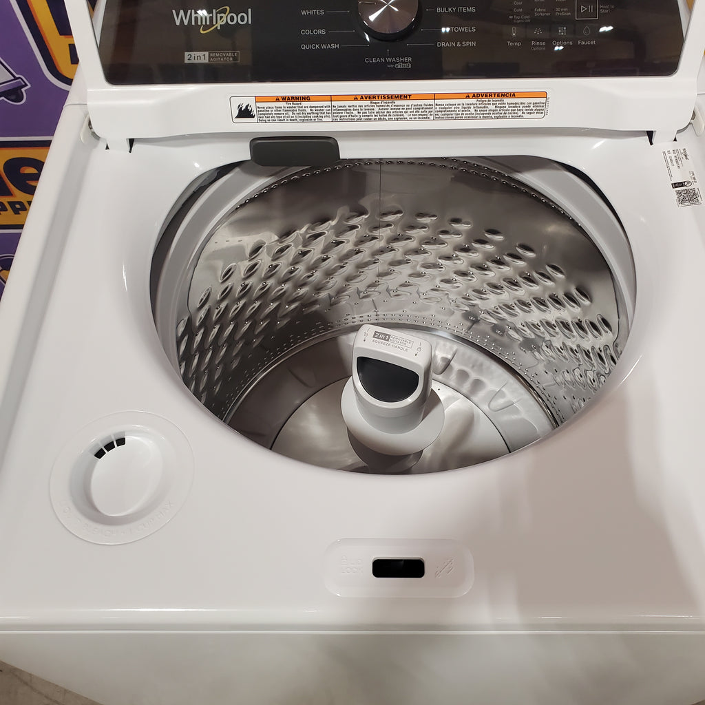 Whirlpool Top Load 4.7 Cu. Ft. Washer in White with 2-in-1 Removable Agitator WTW5057LW - Scratch & Dent - Minor and Whirlpool 7.0 cu. ft. Electric Dryer with Hamper Door 16107 - WED5010LW - Open Box