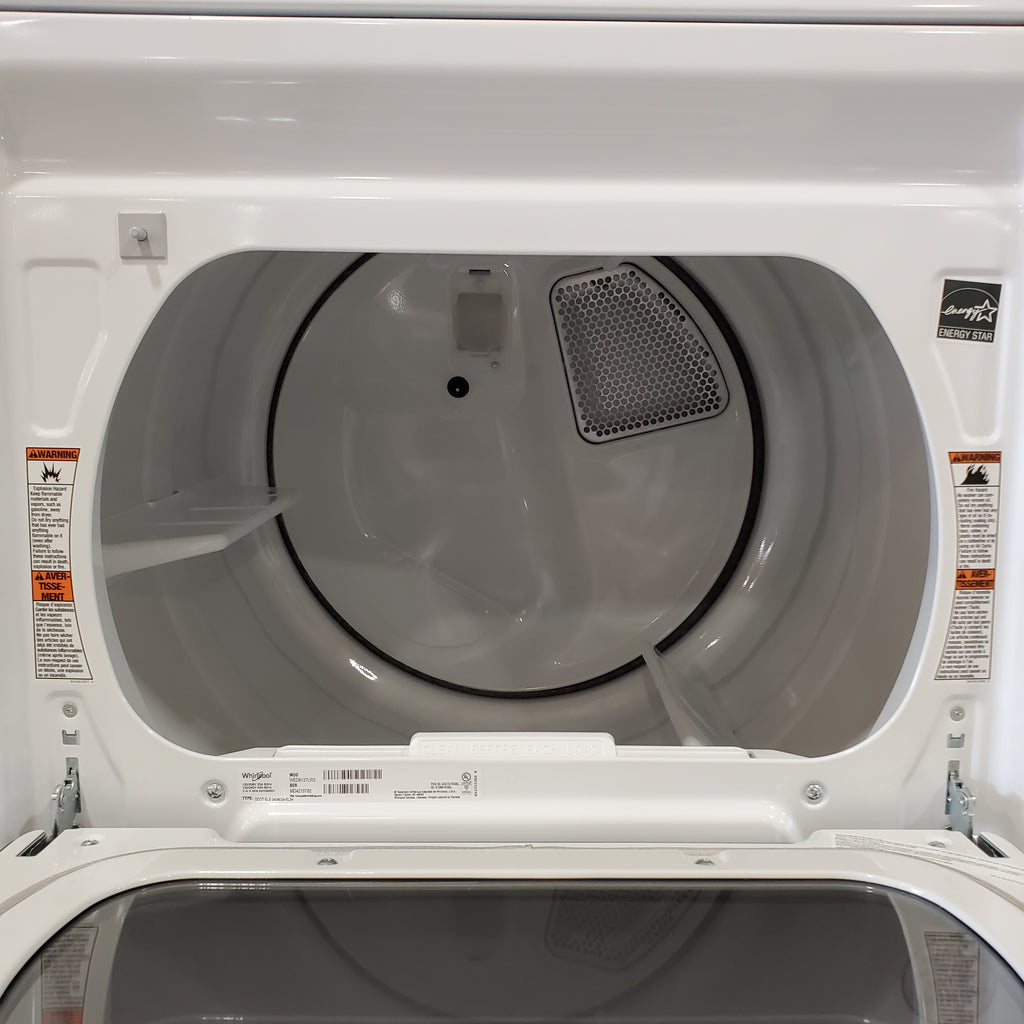Whirlpool High Efficiency Agitator Large Top-Load Washer in White WTW5105HW - Scratch & Dent (Minor) and Whirlpool 7.4 cu. ft. Electric Dryer with Hamper Door WED8127LW - Scratch & Dent (Minor)