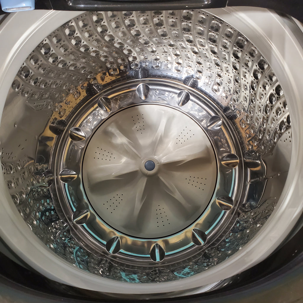 Pictures of Samsung Brushed Black Top Load 5.2 Cu. Ft. Washer with SuperSpeed Wash WA52A5500AV - Certified Refurbished and Samsung Brushed Navy Smart Electric Front Load 7.4 Cu. Ft. Dryer with Steam Sanitize+ DVE54CG7150D - Scratch and Dent (Minor) - Neu Appliance Outlet - Discount Appliance Outlet in Austin, Tx