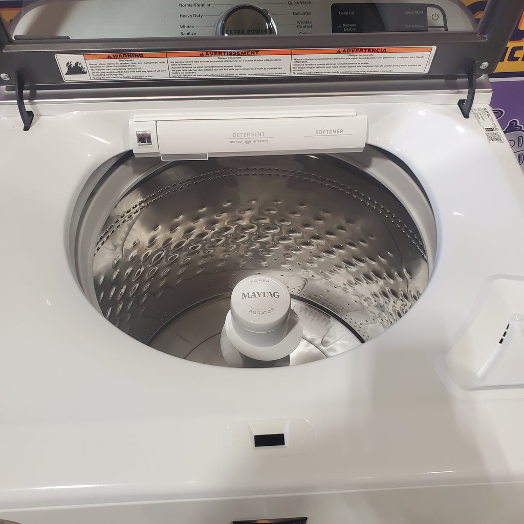 Pictures of Maytag White Smart Top Load 5.3 Cu. Ft. Washer with Extra Power and Built- In Faucet MVW7230HW - Certified Refurbished and Maytag White Smart Electric 7.4 Cu. Ft. Dryer with Extra Power MED7230HW - New in Box - Neu Appliance Outlet - Discount Appliance Outlet in Austin, Tx