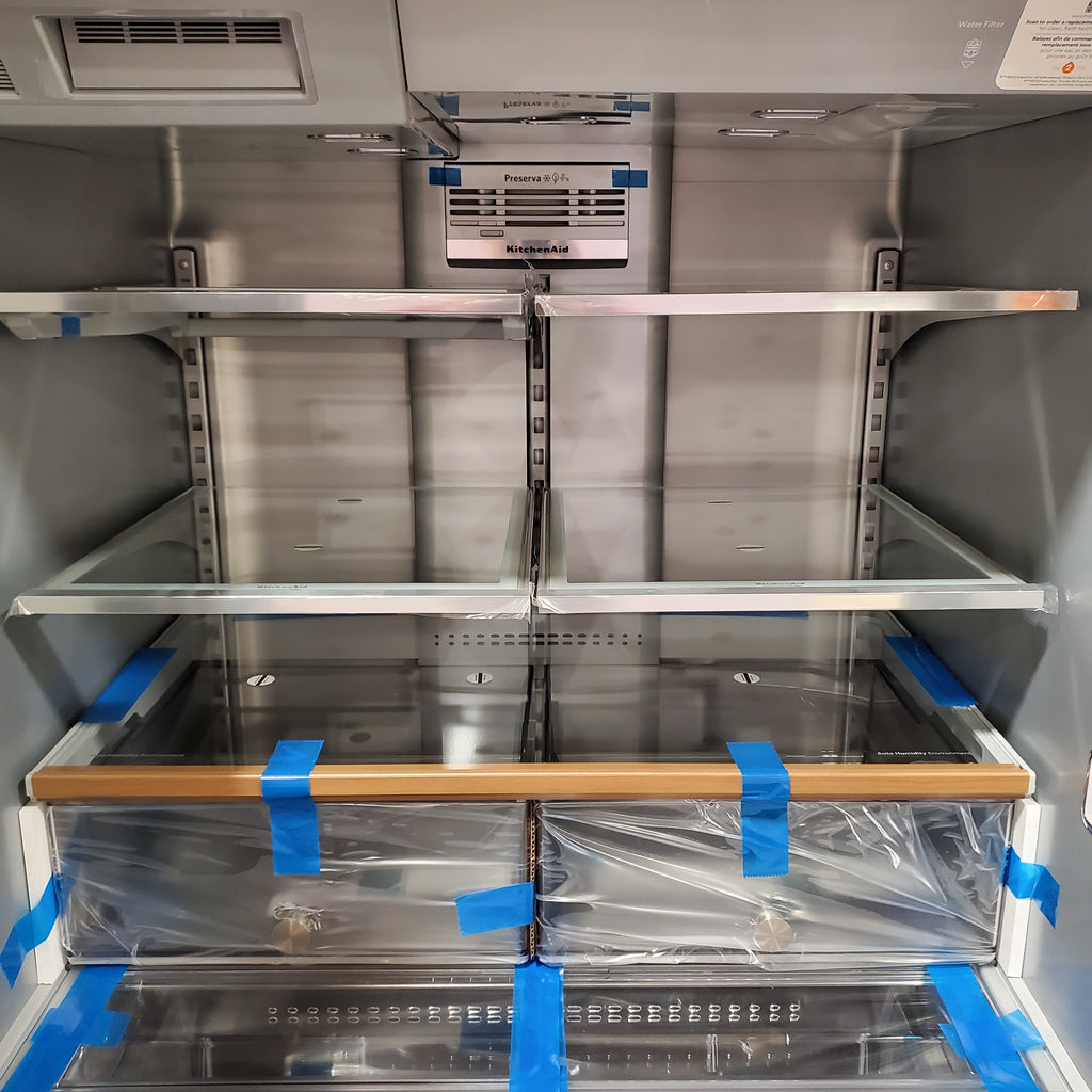 KitchenAid PrintShield Stainless 26.2 Cu. Ft. Multi-Door French Door Refrigerator with Platinum Interior and FreshChill™ Full-Width Refrigerated Drawer 22131SD105 - KRMF536RPS - Open Box