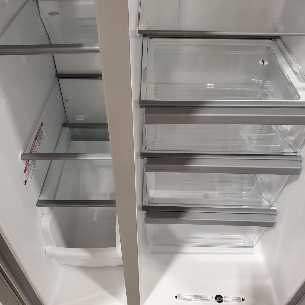 Whirlpool 33 Inch Wide Side by Side 21 Cu. Ft. Refrigerator with Can Caddy and Frameless Glass Shelves in Fingerprint Resistant Stainless Steel 3SD476 - WRS321SDHZ - Scratch and Dent (Minor)