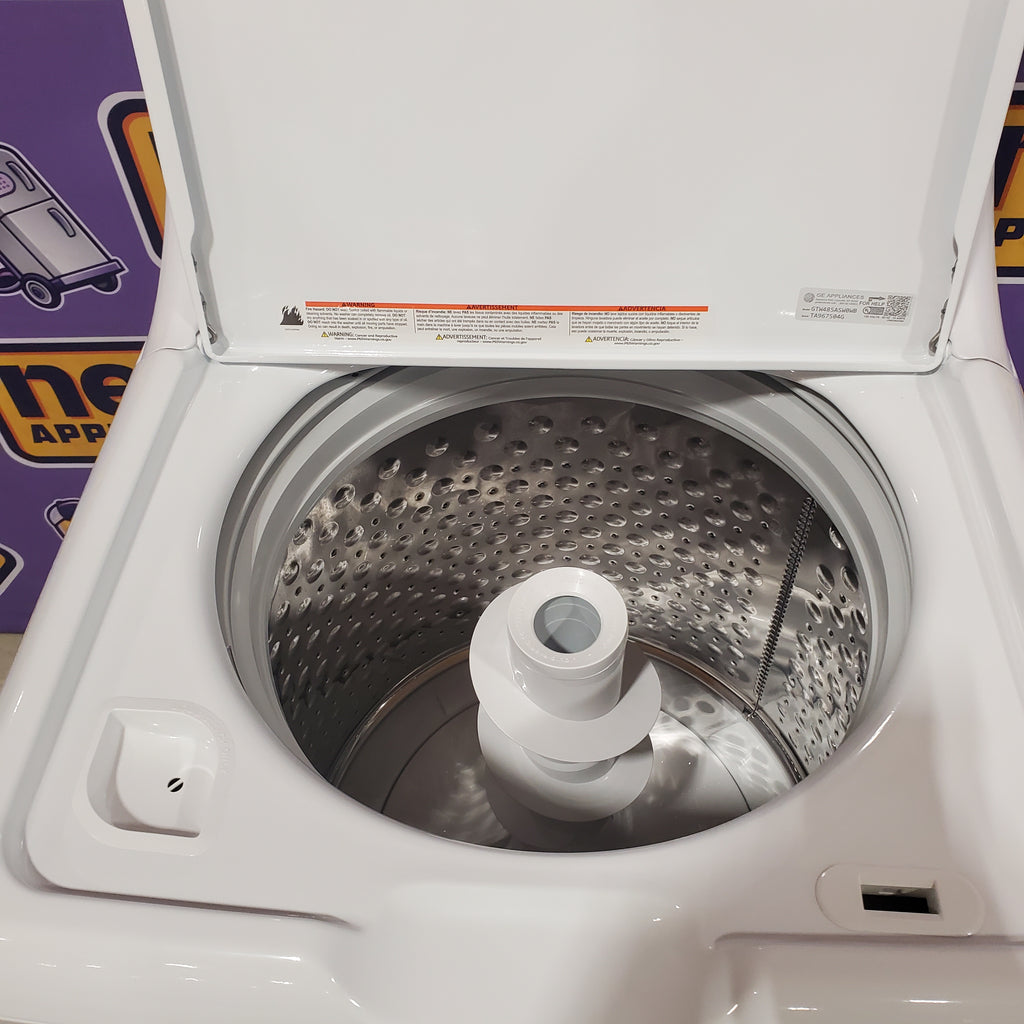 Pictures of GE® 4.5 cu. ft. Capacity Washer with Stainless Steel Basket GTW485ASWWB - Scratch & Dent (Major) and GE® 7.2 cu. ft. Capacity Electric Dryer with Up To 120 ft. Venting and Extended Tumble 16131 - GTD48EASWWB - Scratch & Dent (Minor) - Neu Appliance Outlet - Discount Appliance Outlet in Austin, Tx