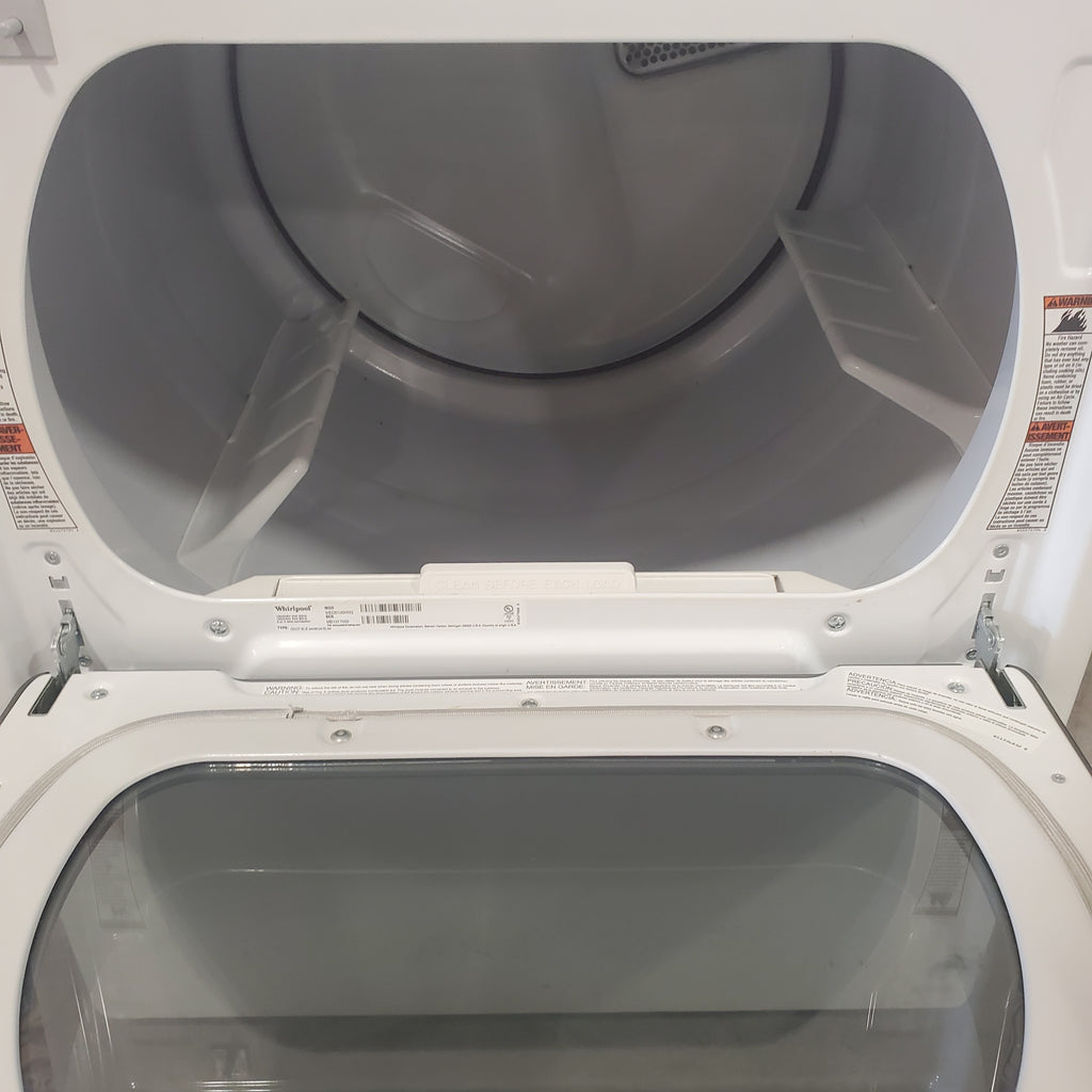 Whirlpool 5.2 - 5.3 cu. ft. Top Load Washer with 2 in 1 Removable Agitator and Load & Go™ Dispenser WTW8127LW - Scratch & Dent (Minor) and Whirlpool 7.4 cu. ft. Electric Dryer with AccuDry Sensor and Wrinkle Shield WED5100HW - Certified Refurbished