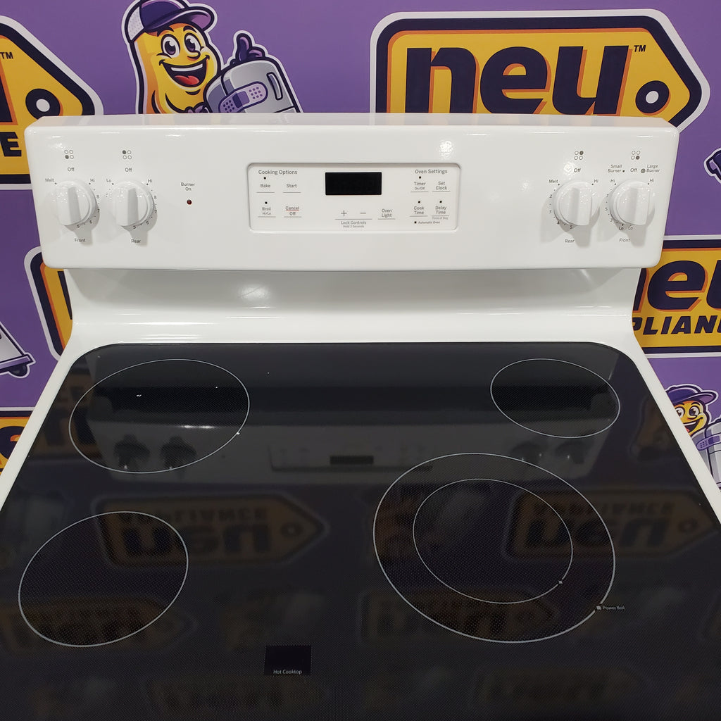 Pictures of GE® 30" 5.3 cu. ft. Free-Standing Electric Range in White with Ceramic Glass Cooktop and Power Boil - Neu Appliance Outlet - Discount Appliance Outlet in Austin, Tx