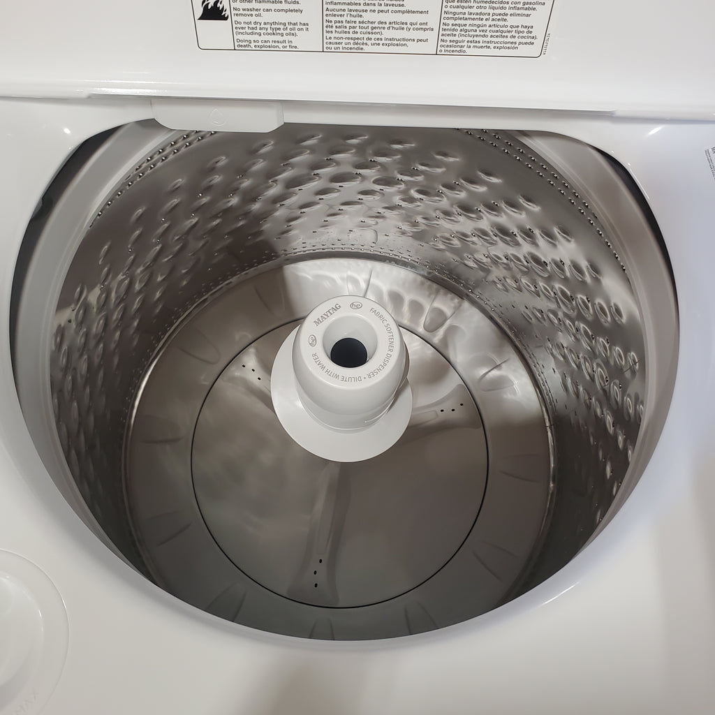Pictures of Maytag 4.5 cu. ft. Capacity Top Load Washer with Power™ Agitator and Deep Fill MVW4505MW - Open Box and Maytag 7.0 cu. ft. Capacity Top Load Electric Wrinkle Prevent Dryer MED4500MW - Scratch & Dent (Minor) - Neu Appliance Outlet - Discount Appliance Outlet in Austin, Tx