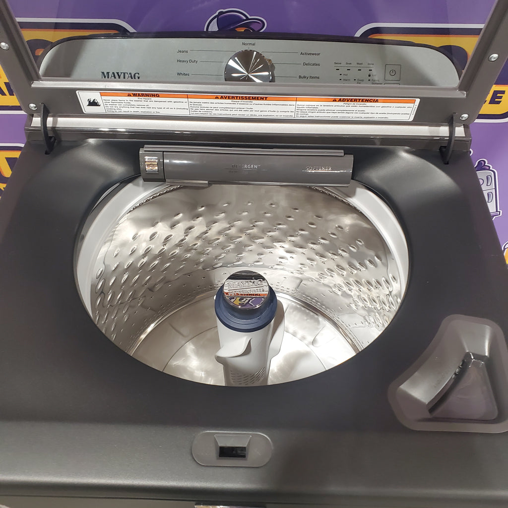 Pictures of Maytag Volcano Black Top Load 4.7 Cu. Ft. Pet Pro Washer with Built-In Faucet MVW6500MBK - Scratch & Dent (Moderate) and Maytag Volcano Black Pet Pro 7.0 cu. ft. Electric Dryer with XL Lint Trap and Steam 15032 - MED6500MBK - New in Box - Neu Appliance Outlet - Discount Appliance Outlet in Austin, Tx