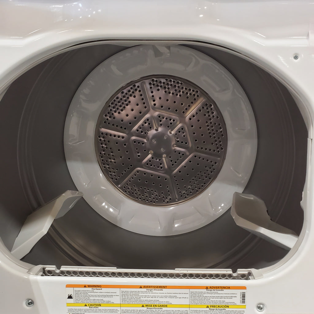 Pictures of Ge Profile White Energy Star 4.9 Cu. Ft. Top Load Washer with FlexDispense PTW605BSRWS - New in Box and GE Profile White ENERGY STAR® 7.4 cu. ft. Capacity aluminized alloy drum Gas Dryer with Sanitize Cycle and Sensor Dry - Scratch & Dent - (Moderate) - Neu Appliance Outlet - Discount Appliance Outlet in Austin, Tx