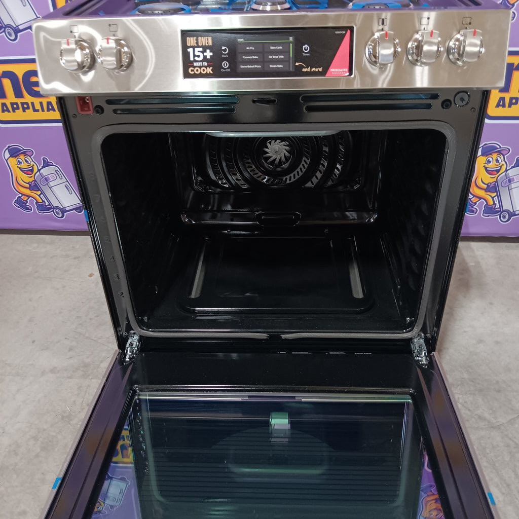Pictures of Frigidaire Gallery Stone-Baked Pizza 5 Burners 6-cu ft Air Fry Convection Oven Slide-In Natural Gas Range in Smudge-Proof Stainless Steel 20531SD495 - GCFG3070BF - Open Box - Neu Appliance Outlet - Discount Appliance Outlet in Austin, Tx