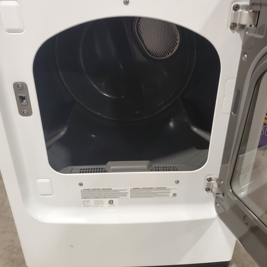 Samsung White Top Load 5.0 Cu. Ft. Washer with Super Speed WA50R5400AW - Certified Refurbished and Samsung Front Load Electric Dryer with with Steam Sanitize+ 16111 - DVE52A5500W - Scratch & Dent (Minor)