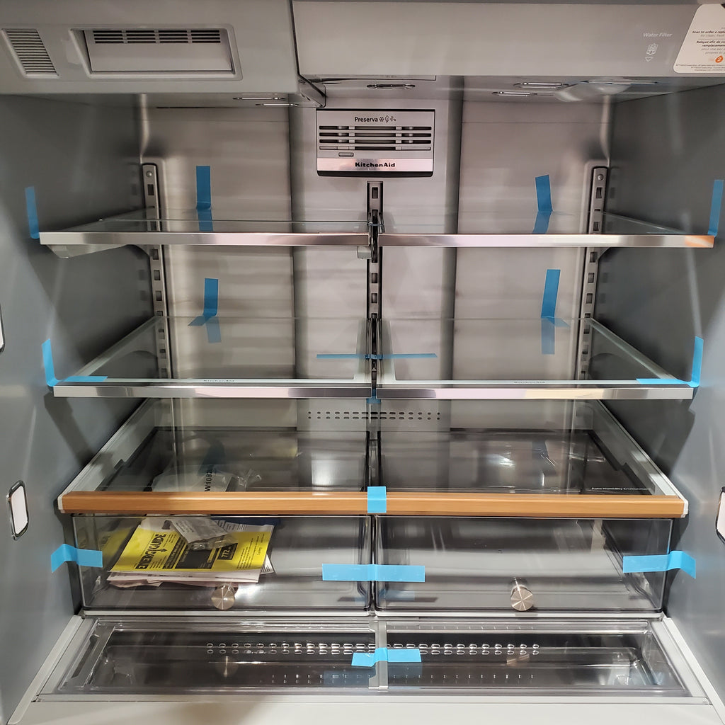 Pictures of KitchenAid PrintShield Stainless 26.2 Cu. Ft. Multi-Door French Door Refrigerator with Platinum Interior and FreshChill™ Full-Width Refrigerated Drawer 22132SD163 - KRMF536RPS - Scratch & Dent (Minor) - Neu Appliance Outlet - Discount Appliance Outlet in Austin, Tx
