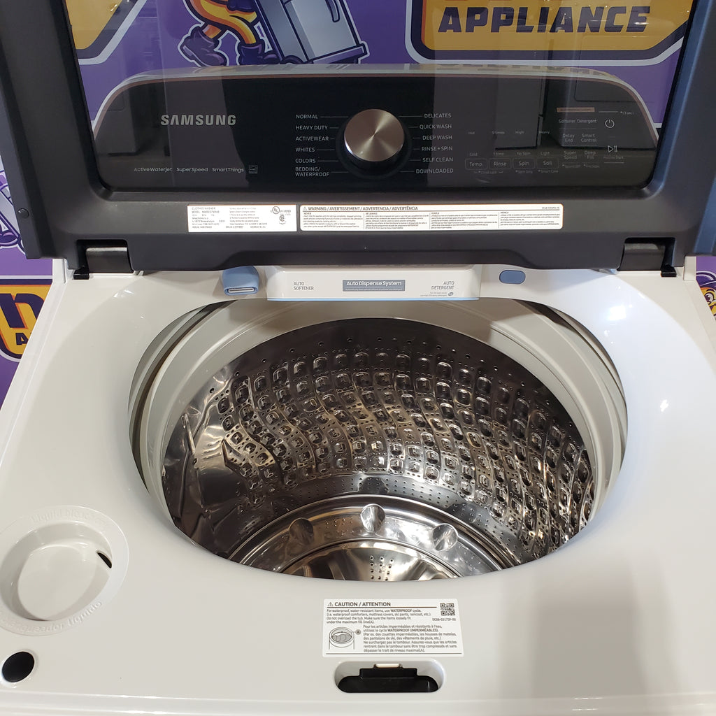 Pictures of Samsung Smart Top Load 5.5 Cu. Ft. with Auto Dispense Washer WA55CG7500AE - Open Box and Samsung 7.4 cu. ft. Vented Smart Gas Dryer in Ivory with Steam Sanitize+ DVG55CG7500E - Scratch & Dent (Minor) - Neu Appliance Outlet - Discount Appliance Outlet in Austin, Tx