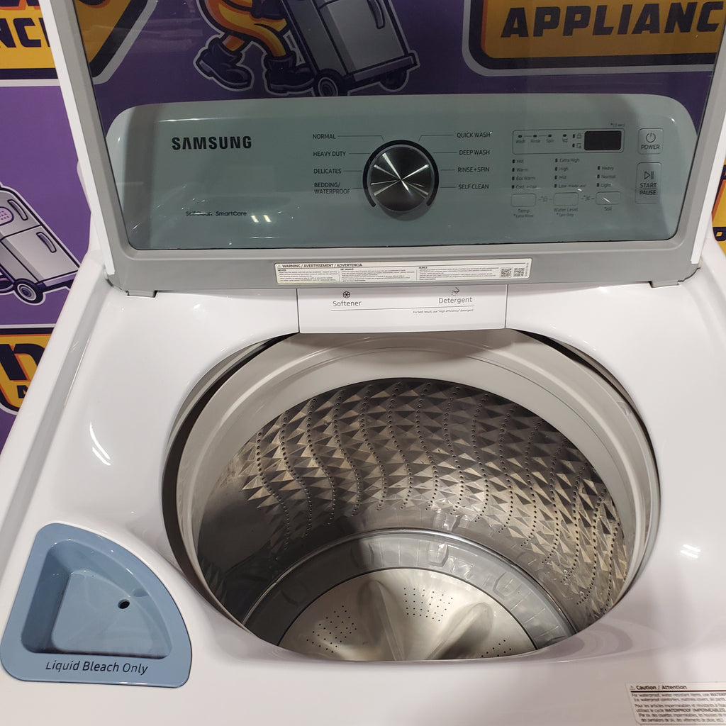 Samsung 4.5 cu. ft. Top Load Washer with Vibration Reduction Technology+ in White WA45T3200AW - Certified Refurbished and Samsung 7.2 cu. ft. Electric Dryer with Sensor Dry in White 16061 - DVE45T3200W - Open Box
