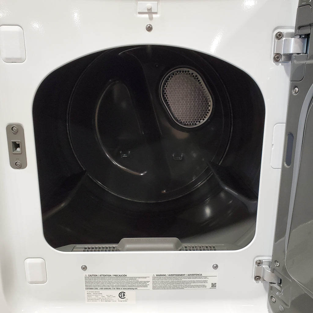 Samsung 4.5 cu. ft. Top Load Washer with Vibration Reduction Technology+ in White WA45T3200AW - Certified Refurbished and Samsung 7.2 cu. ft. Electric Dryer with Sensor Dry in White 16054 - DVE45T3200W - Open Box