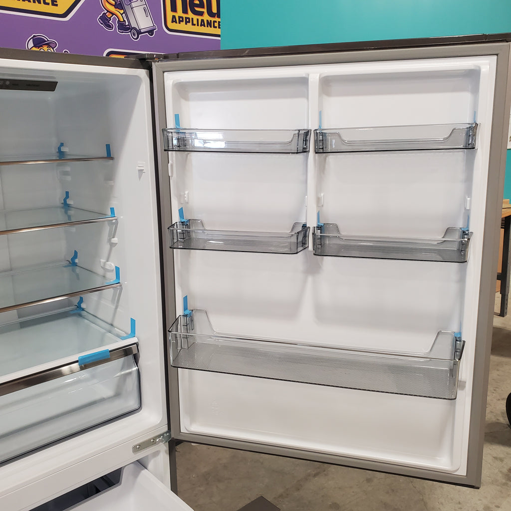 Hisense 17.2 cu. ft. Fingerprint-Resistant Stainless Steel Refrigerator with  LED Lighting, Metal Glide Doors, and Bottom Freezer HRB171N6ASE - Scratch and Dent (Minor)