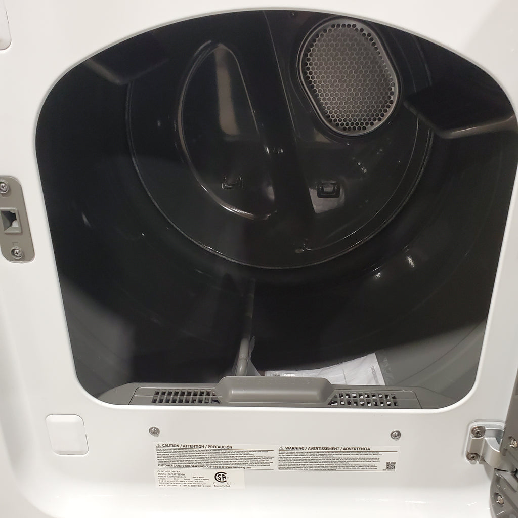 Pictures of Samsung 4.5 cu. ft. Top Load Washer with Vibration Reduction Technology+ in White WA45T3200AW - Scratch & Dent (Minor) and Samsung 7.2 cu. ft. Electric Dryer with Sensor Dry in White 16127 - DVE45T3200W - Open Box - Neu Appliance Outlet - Discount Appliance Outlet in Austin, Tx