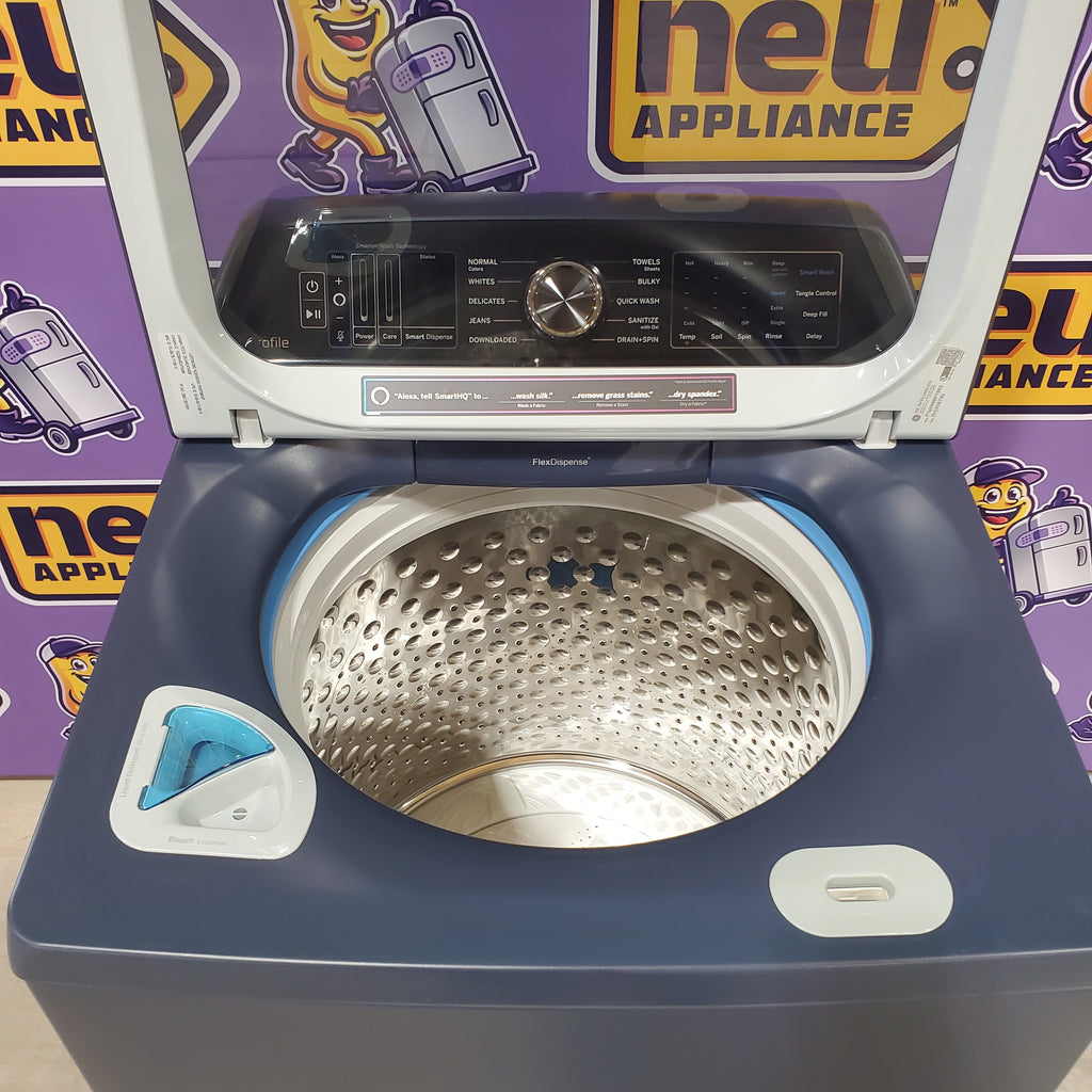 Pictures of GE Sapphire Blue Top Load 5.4 Cu. Ft. Washer with FlexDispense and Smarter Wash Technology PTW900BPTRS - Scratch and Dent (Minor) - Neu Appliance Outlet - Discount Appliance Outlet in Austin, Tx