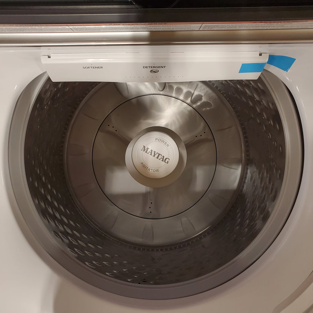 Pictures of Maytag 4.7 cu. ft. Smart Top Load Washing Machine with Extra Power Button and Deep Fill option MVW6230HW - Open Box and Maytag ENERGY STAR Smart Capable 7.4 cu. ft. Electric Steam Dryer with Extra Power Button MED7230HW - Open Box - Neu Appliance Outlet - Discount Appliance Outlet in Austin, Tx