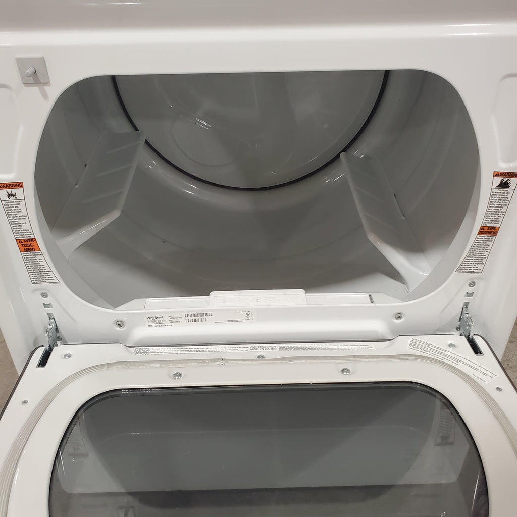 Pictures of Whirlpool High Efficiency Agitator Large Top-Load Washer in White WTW5105HW - Scratch & Dent (Minor) and Whirlpool 7.4 cu. ft. Electric Dryer with AccuDry Sensor and Wrinkle Shield WED5100HW - Scratch & Dent (Minor) - Neu Appliance Outlet - Discount Appliance Outlet in Austin, Tx