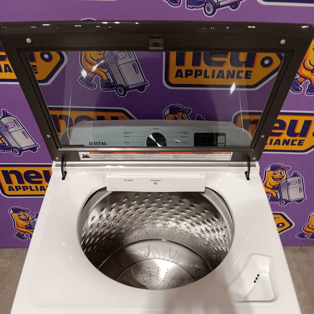 Pictures of Maytag Top Load 4.8 cu ft Washer with Deep Fill and Slow-Close Glass Lid MVW6200KW - Scratch & Dent (Minor) and Maytag 7.0 cu ft Electric Dryer with Moisture Sensing and Quick Dry Cycle 16170 - MED6200KW - Scratch & Dent (Minor) - Neu Appliance Outlet - Discount Appliance Outlet in Austin, Tx