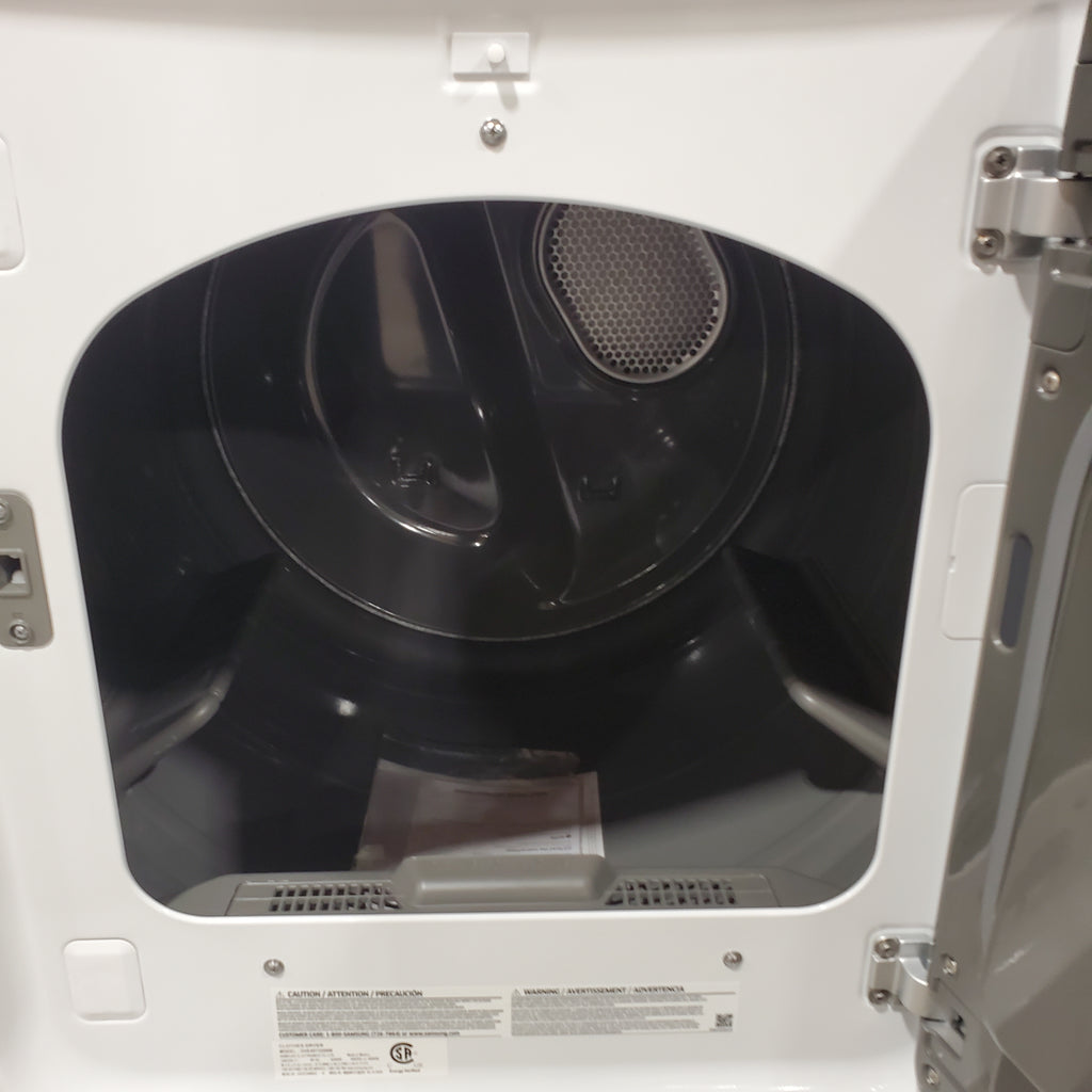 Pictures of Samsung 4.5 cu. ft. Top Load Washer with Vibration Reduction Technology+ in White WA45T3200AW - Open Box and Samsung 7.2 cu. ft. Electric Dryer with Sensor Dry in White 16125 - DVE45T3200W - Open Box - Neu Appliance Outlet - Discount Appliance Outlet in Austin, Tx