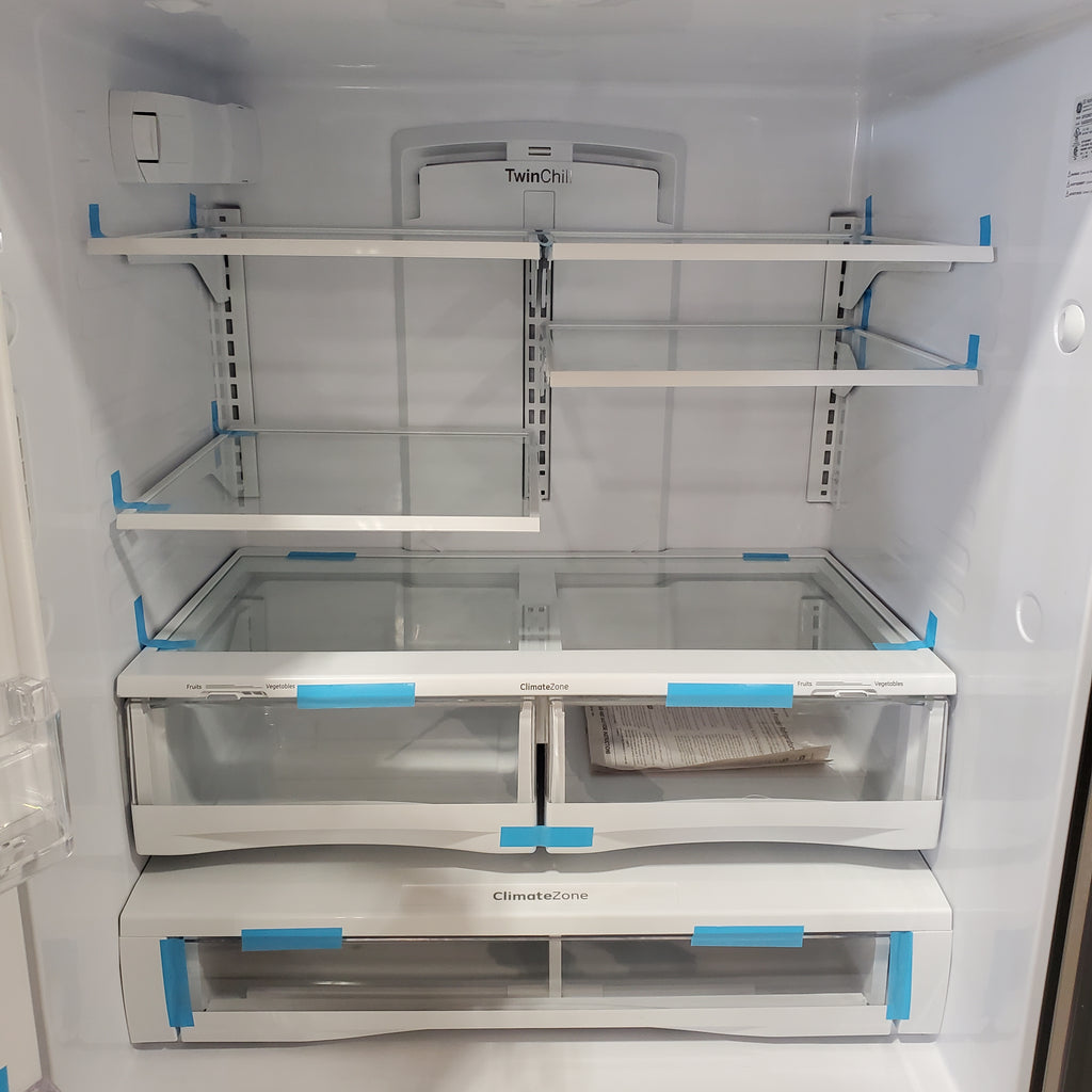 Pictures of GE Energy Star 3 Door French Door 27.7 Cu. Ft. Refrigerator with TwinChill Evaporators in Fingerprint Stainless Steel GFE28GYNFS - Open Box - Neu Appliance Outlet - Discount Appliance Outlet in Austin, Tx