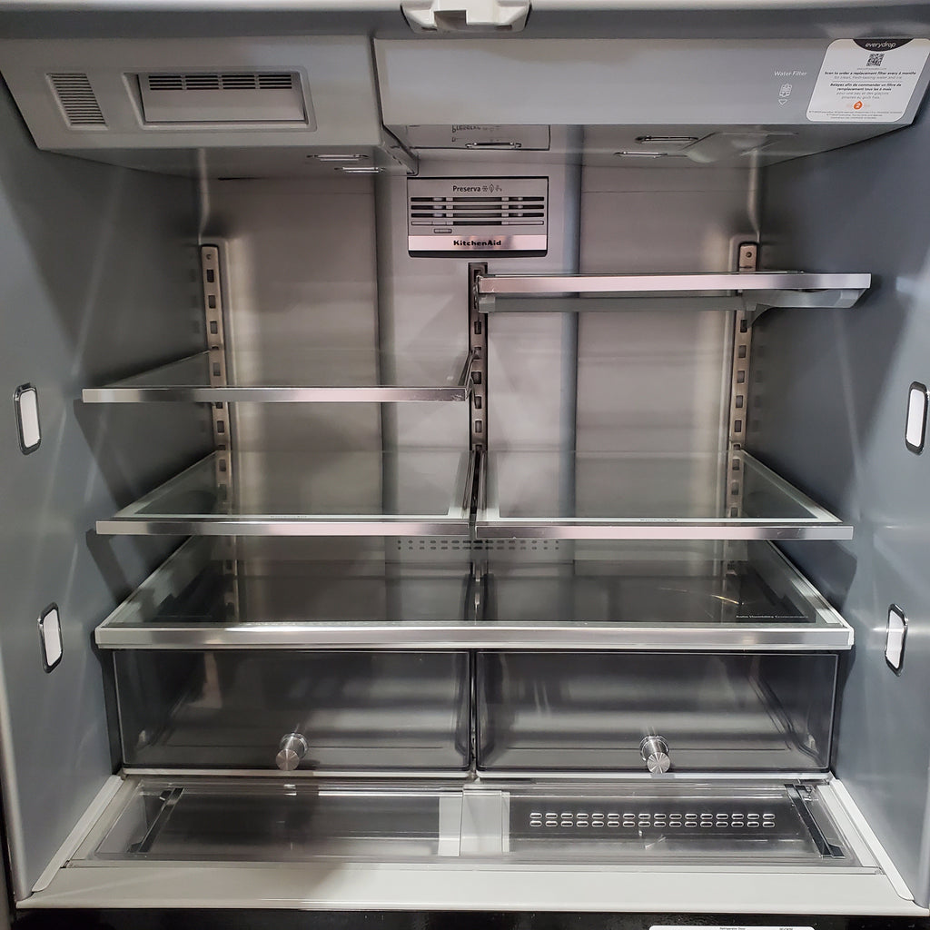 Pictures of KitchenAid Standard-Depth 25.8-cu ft 5-Door with Ice Maker in Black Stainless Steel with PRINTSHIELD Finish 31134SD225 - KRMF706EBS - Scratch & Dent (Minor) - Neu Appliance Outlet - Discount Appliance Outlet in Austin, Tx