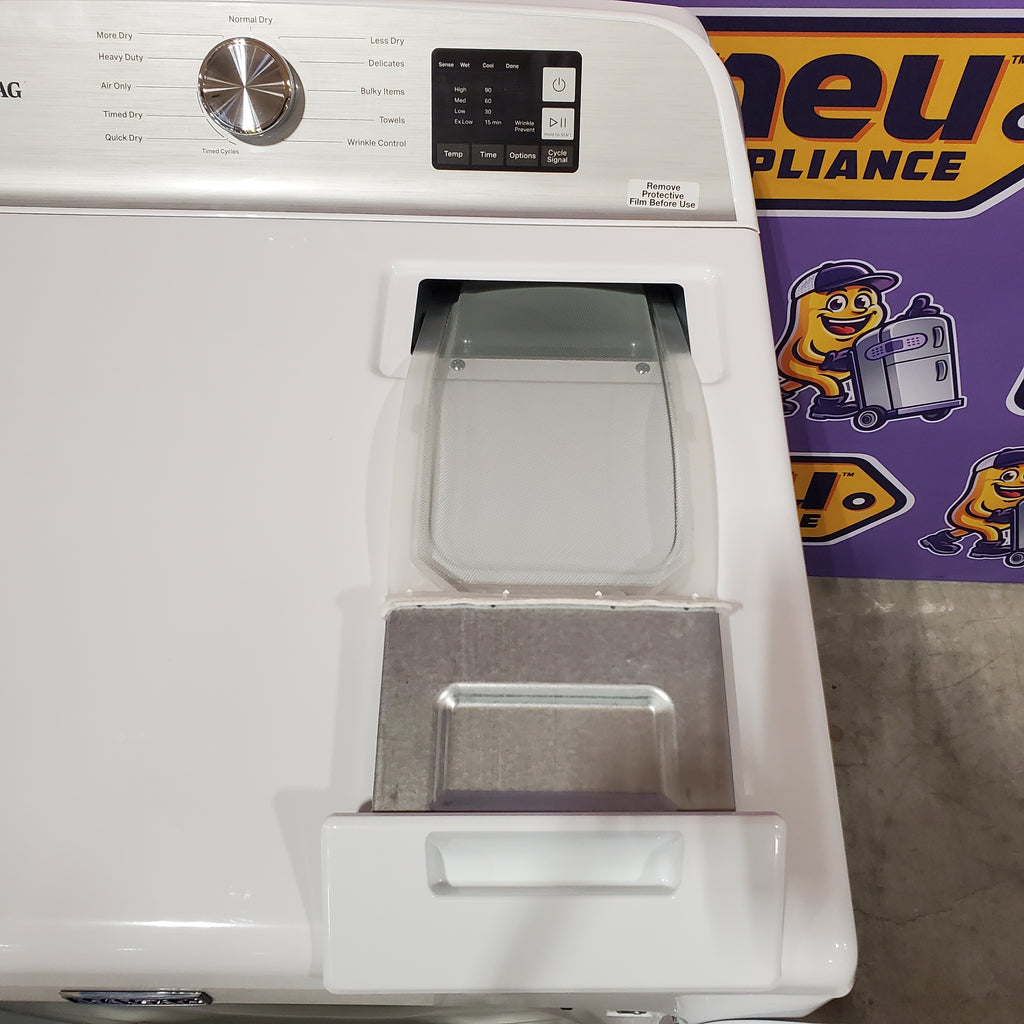 Pictures of Maytag Top Load 4.8 cu ft Washer with Deep Fill and Slow-Close Glass Lid MVW6200KW - Scratch & Dent (Major) and Maytag 7.0 cu ft Electric Dryer with Moisture Sensing and Quick Dry Cycle 16174 - MED6200KW - Scratch & Dent (Major) - Neu Appliance Outlet - Discount Appliance Outlet in Austin, Tx