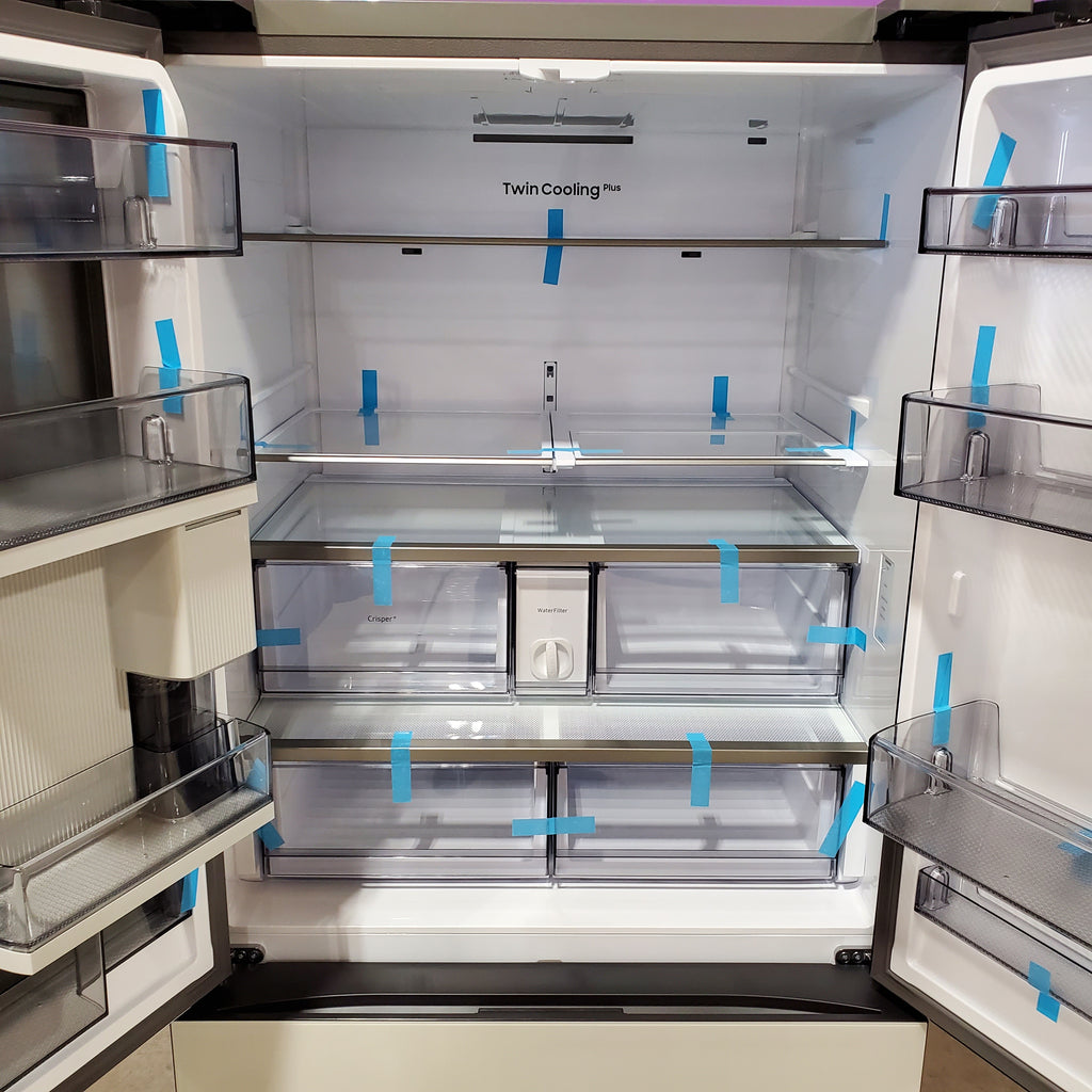 Pictures of Samsung Bespoke White Glass 3 Door French Door 30 Cu. Ft. Refrigerator with Beverage Center 3SD744 - RF30BB660012 - Scratch & Dent (Minor) - Neu Appliance Outlet - Discount Appliance Outlet in Austin, Tx