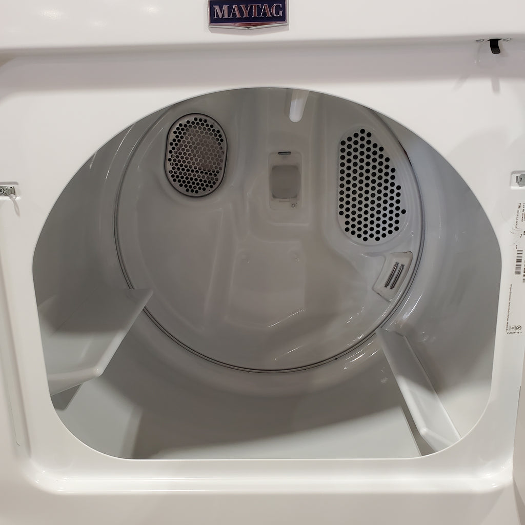 Pictures of Maytag Top Load 4.8 cu ft Washer with Deep Fill and Slow-Close Glass Lid MVW6200KW - Scratch & Dent (Minor) and Maytag 7.0 cu ft Electric Dryer with Moisture Sensing and Quick Dry Cycle 16213 - MED6200KW - Scratch & Dent (Moderate) - Neu Appliance Outlet - Discount Appliance Outlet in Austin, Tx