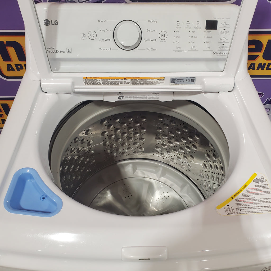 LG White Top Load 4.5 Cu. Ft. Washer with NeveRust Drum and TurboDrum Technology WT7000CW - Certified Refurbished and LG 7.3 Cu. Ft. Electric Rear Control Ultra Large Capacity Dryer in White with Sensor Dry 16037 - DLE6100W - Certified Refurbished