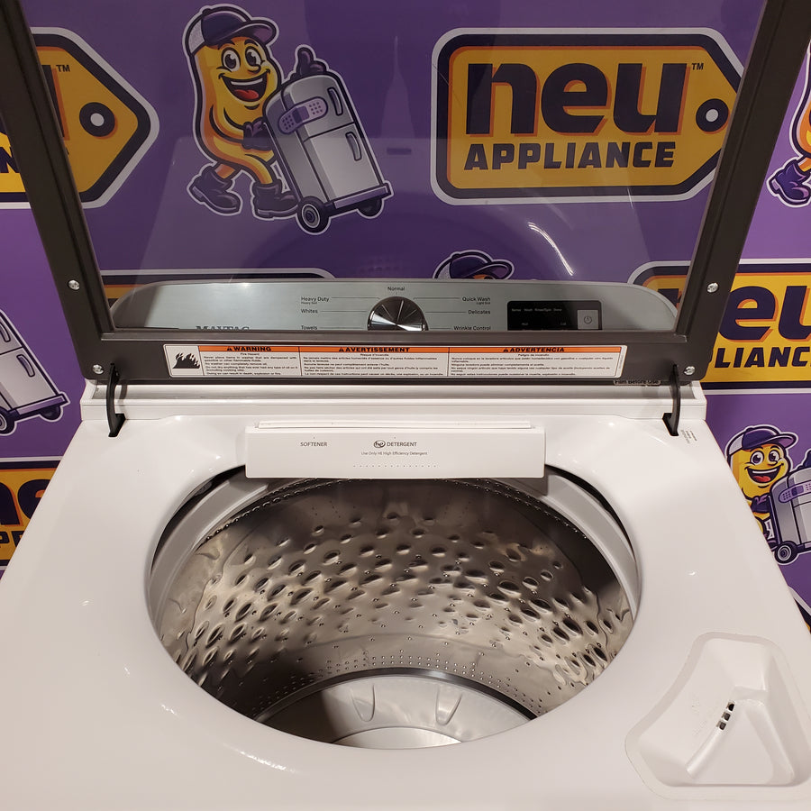 Maytag Top Load 4.8 cu ft Washer with Deep Fill and Slow-Close Glass Lid MVW6200KW - Scratch & Dent (Minor) and Maytag 7.0 cu ft Electric Dryer with Moisture Sensing and Quick Dry Cycle 16196 - MED6200KW - Scratch & Dent (Moderate)