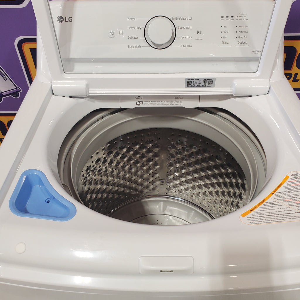 LG 4.3 cu. ft. Capacity Top Load Washer with TurboDrum™ Technology and Impeller WT6100CW - Open Box and LG 7.3 Cu. Ft.  Electric Rear Control Ultra Large Capacity Dryer in White with Sensor Dry 16058 - DLE6100W - Open Box