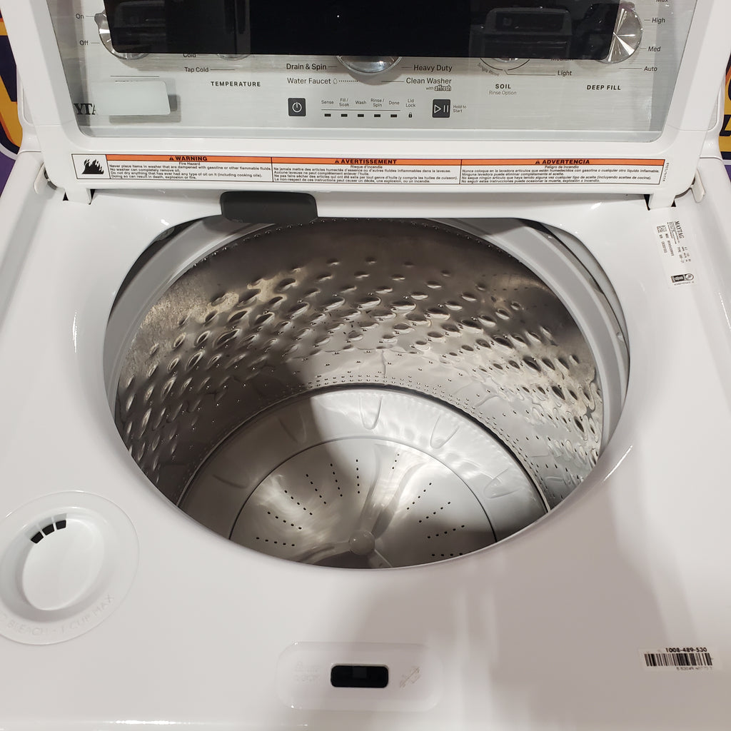 Pictures of MayTag 4.8 cu. ft. Top Load Washer with Extra Power, Built-In Water Faucet MVW5430MW - Scratch & Dent (Minor) and MayTag 7.0 cu. ft. Top Load Electric Wrinkle Prevent Dryer 16132 - MED4500MW - Open Box - Neu Appliance Outlet - Discount Appliance Outlet in Austin, Tx