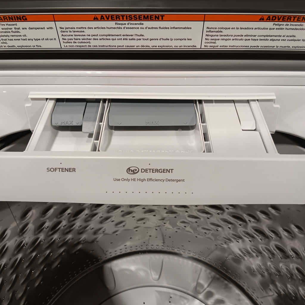 Pictures of Maytag Top Load 4.8 cu ft Washer with Deep Fill and Slow-Close Glass Lid MVW6200KW - Open Box and Maytag 7.0 cu ft Electric Dryer with Moisture Sensing and Quick Dry Cycle 16169 - MED6200KW - Scratch & Dent (Minor) - Neu Appliance Outlet - Discount Appliance Outlet in Austin, Tx