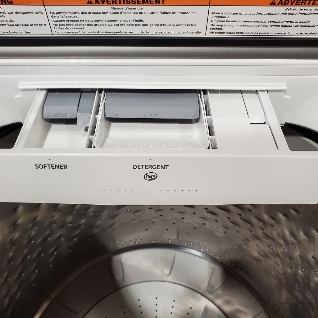 Pictures of Maytag Top Load 4.8 cu ft Washer with Deep Fill and Slow-Close Glass Lid MVW6200KW - Scratch & Dent (Major) and Maytag 7.0 cu ft Electric Dryer with Moisture Sensing and Quick Dry Cycle 16174 - MED6200KW - Scratch & Dent (Major) - Neu Appliance Outlet - Discount Appliance Outlet in Austin, Tx