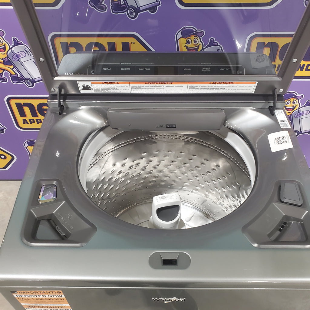 Pictures of Whirlpool Chrome Shadow 5.2 - 5.3 cu. ft. ENERGY STAR Top Load Washer with 2 in 1 Removable Agitator and Load & Go™ dispenser WTW8127LC and 7.4 cu. ft. Top Load Electric Dryer with Advanced Moisture Sensing WED8127LC - Scratch & Dent - Minor - Neu Appliance Outlet - Discount Appliance Outlet in Austin, Tx