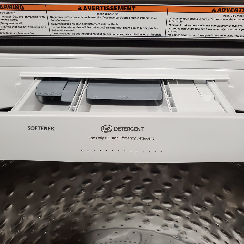 Pictures of Maytag Top Load 4.8 cu ft Washer with Deep Fill and Slow-Close Glass Lid MVW6200KW - Open Box and Maytag 7.0 cu ft Electric Dryer with Moisture Sensing and Quick Dry Cycle 16220 - MED6200KW - Scratch & Dent (Minor) - Neu Appliance Outlet - Discount Appliance Outlet in Austin, Tx